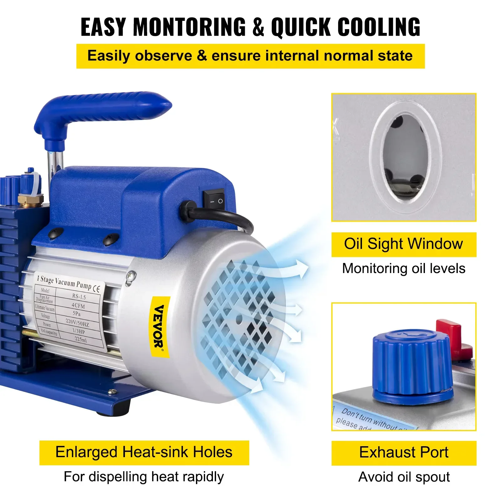 Rotary Vane Vacuum Pump Hvac 4Cfm 1/3Hp - SIHAO 1.8-4CFM 1/3HP Yağsız Döner Kanatlı