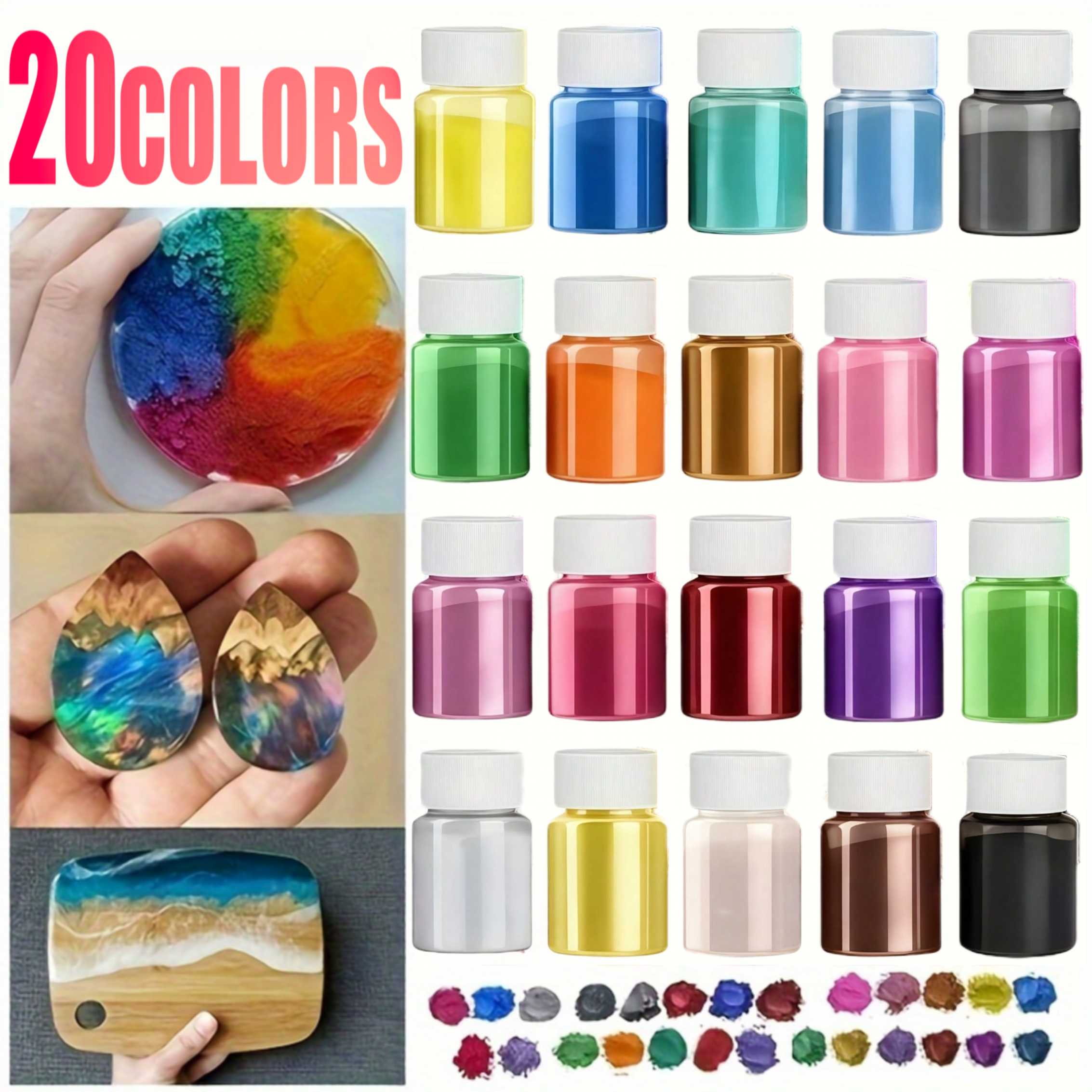 20 Renk, 20 ml'lik Paket, Epok - Mica Powder Pigment Metallic Color Epoxy incelemesi ve fiyatı